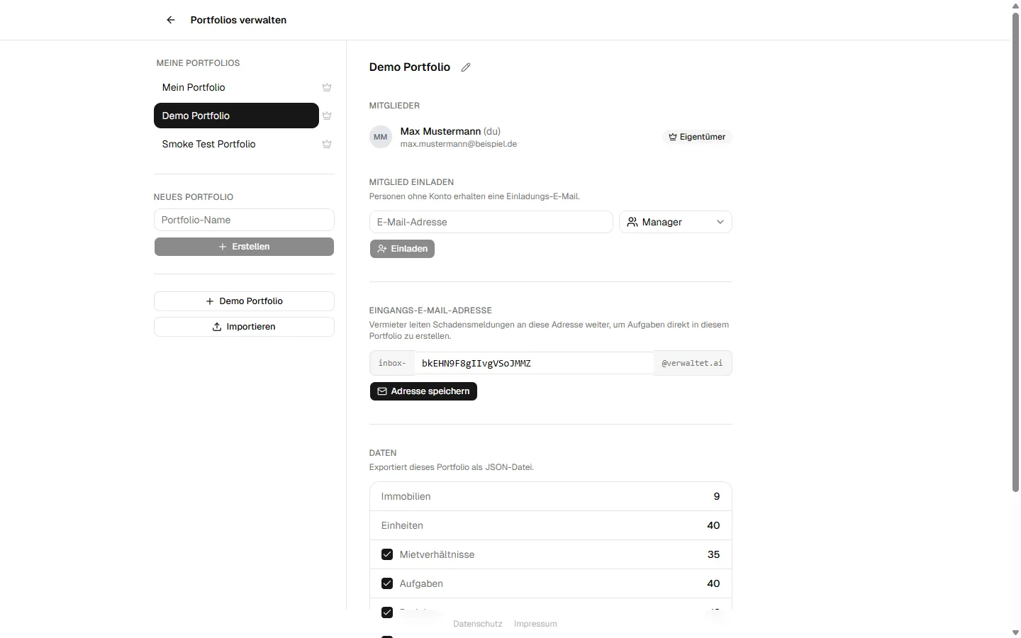Portfolios anlegen und verwalten